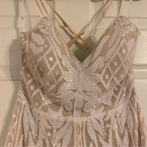 COPY - NWT Lulus Catch a Spark White and Beige Sequin Romper - Picture 4 of 7